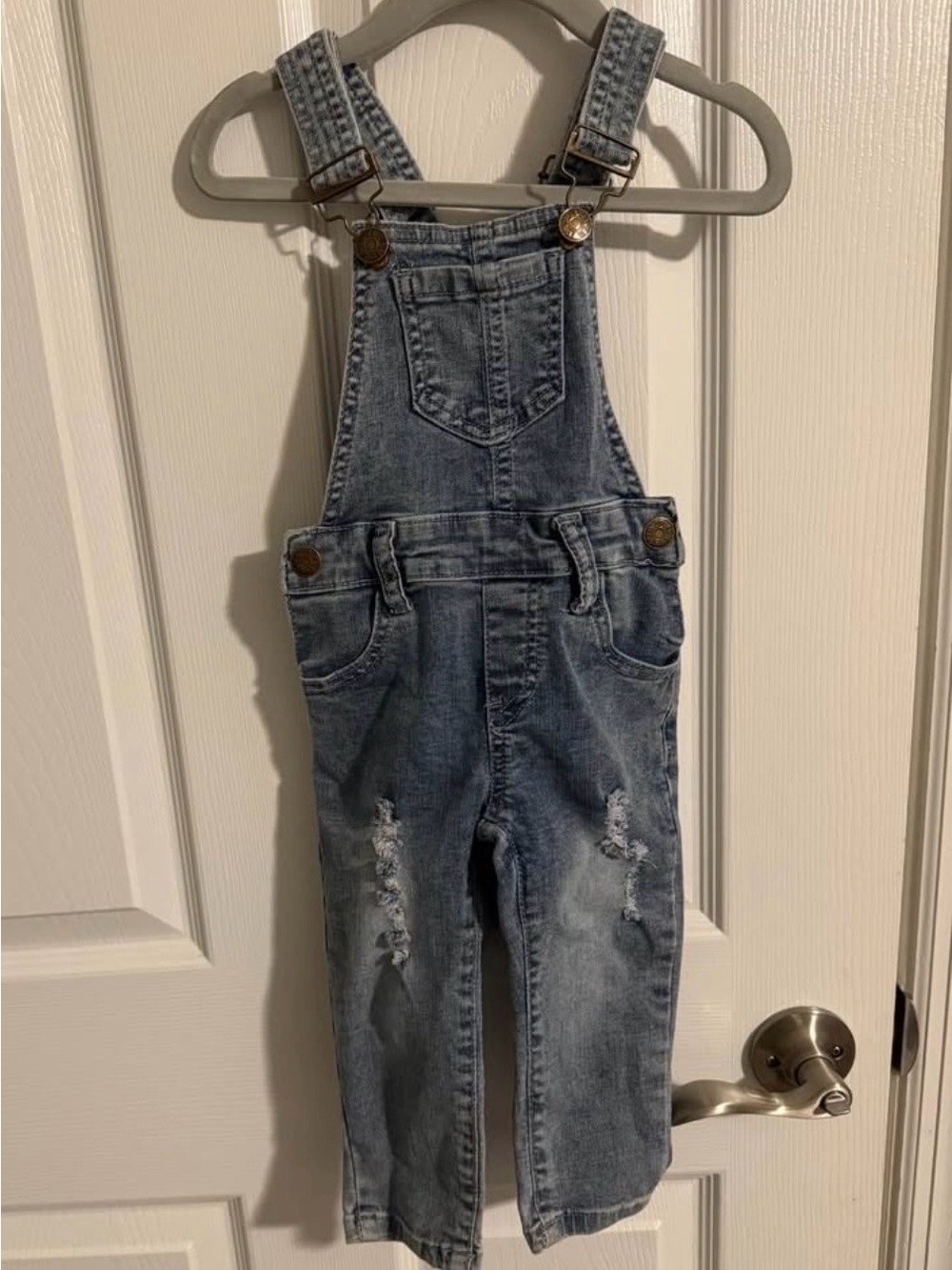 Little Bipsy Light Blue Distressed Denim Overalls